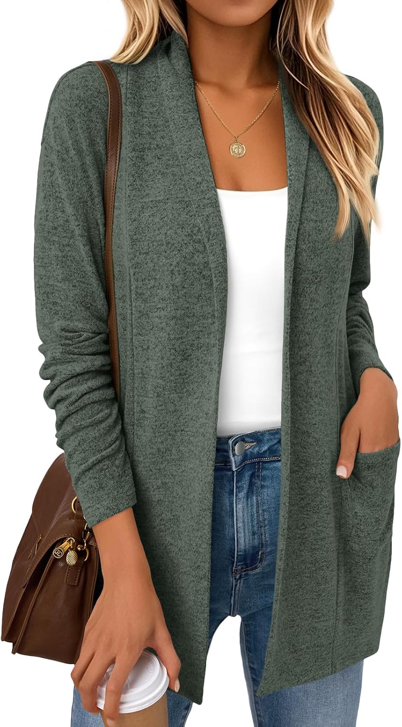 Dovie Women's Hip-Length Cardigan – Double Placket, Handy Pockets & Easy Fit