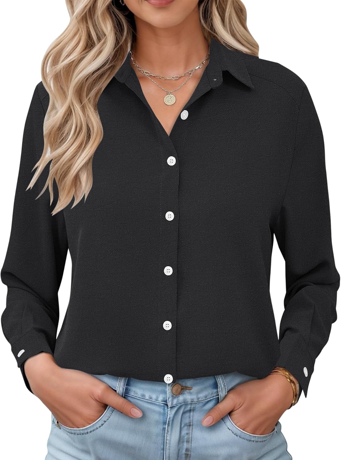 Fitzgerald Women's Gingham Shirt – Button-Up Front, Turn-Down Collar & Roll-Up Sleeves