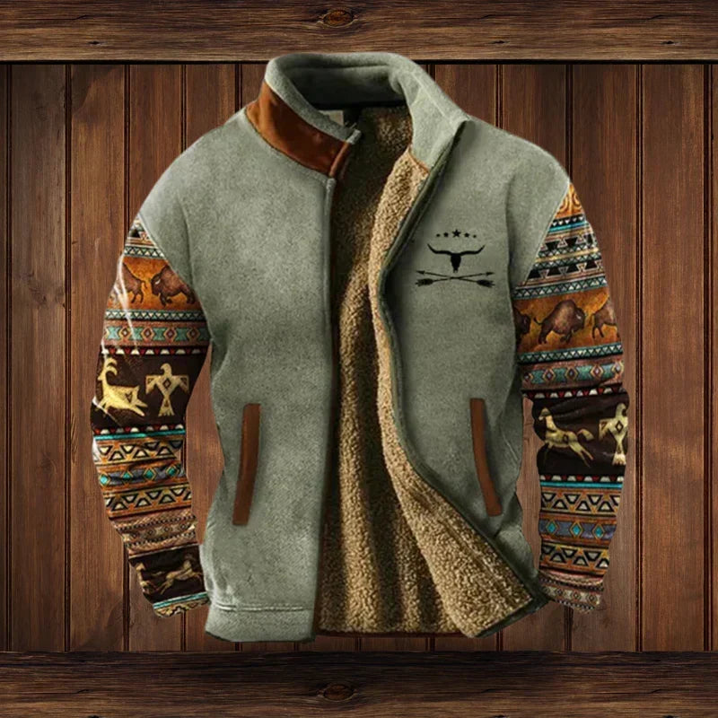 Halcyon Cozy Western-Style Jacket – Fleece Lining & Tribal-Inspired Patterns for Cozy Winter Warmth