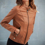 Daria Women's Leather Jacket – Refined Regular Fit with Zippered Handy Pockets & Zip Closure