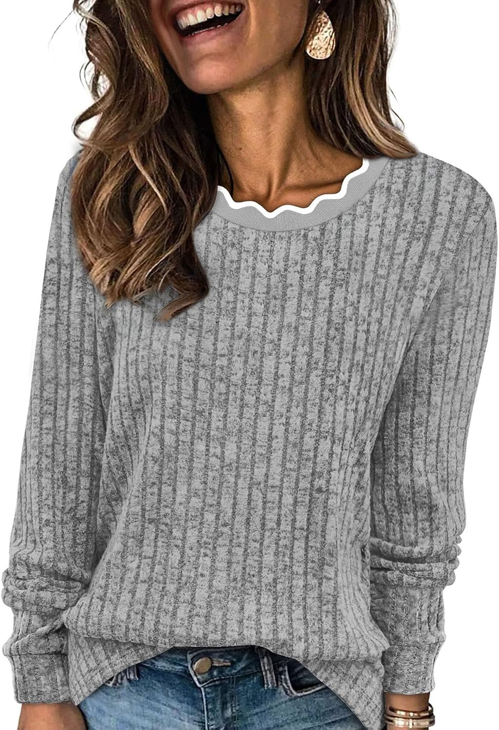 Undine Women's Scallop Neck Sweater – Full-Length Sleeves, Comfortable Fit & Plush Knit