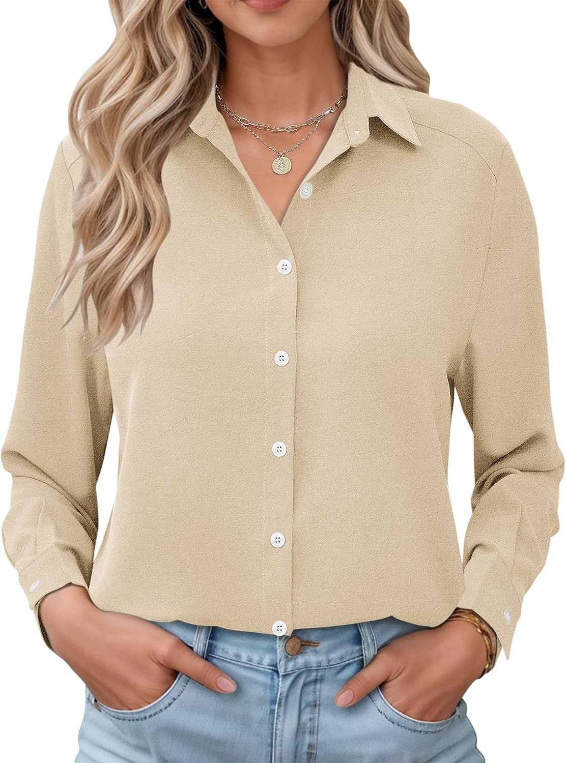 Fitzgerald Women's Gingham Shirt – Button-Up Front, Turn-Down Collar & Roll-Up Sleeves