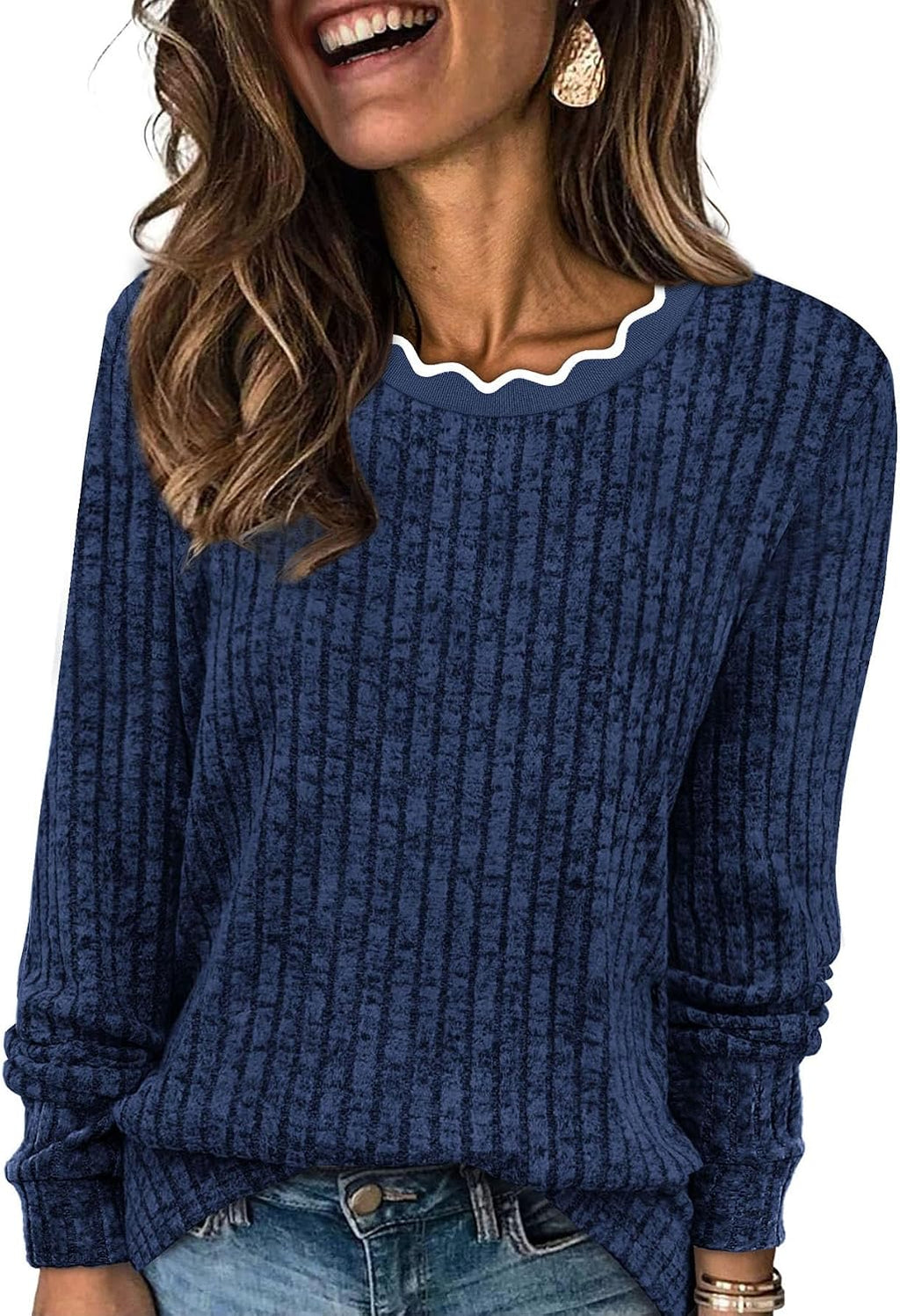 Undine Women's Scallop Neck Sweater – Full-Length Sleeves, Comfortable Fit & Plush Knit