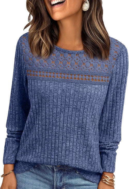 Cormac Women's Lace Ribbed Top – Crewneck, Full-Length Sleeves & Fitted Silhouette