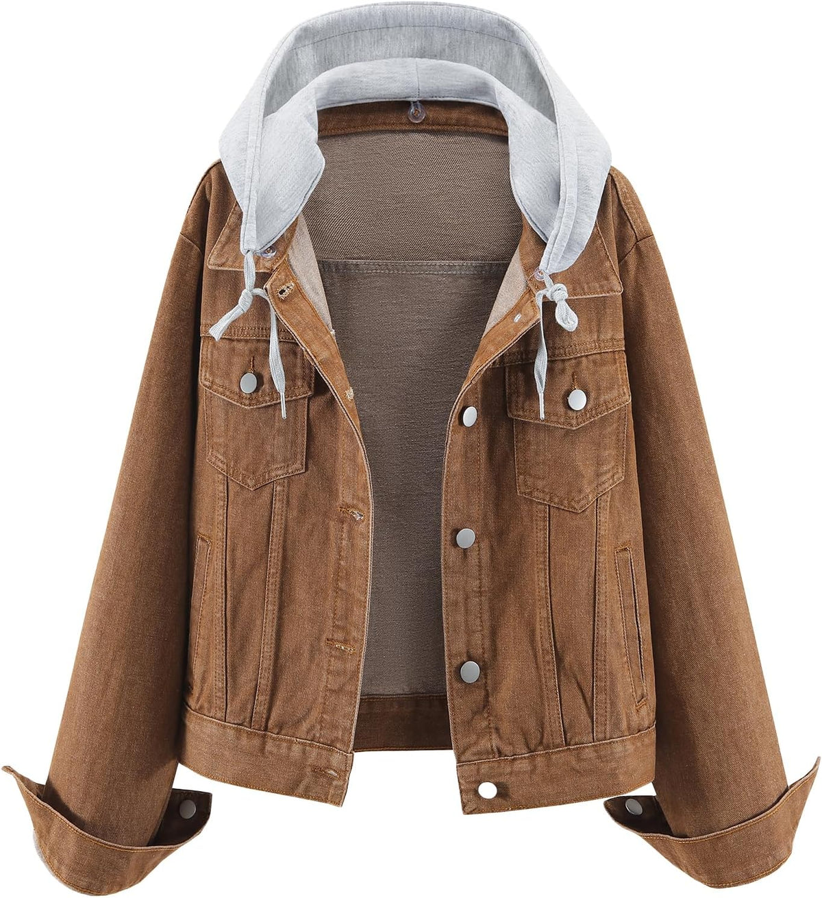 Delaney Women's With Hood Denim Jacket – Detachable Hood, Distressed Detail & 4 Handy Pockets