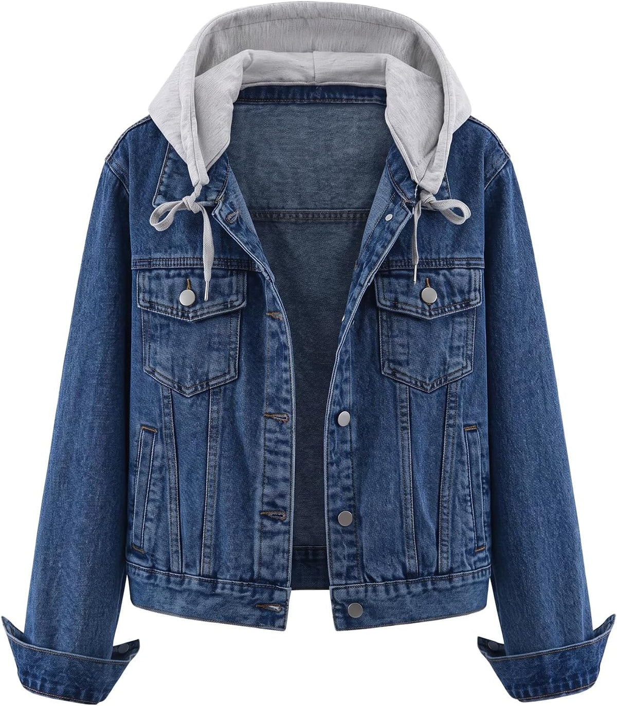 Delaney Women's With Hood Denim Jacket – Detachable Hood, Distressed Detail & 4 Handy Pockets