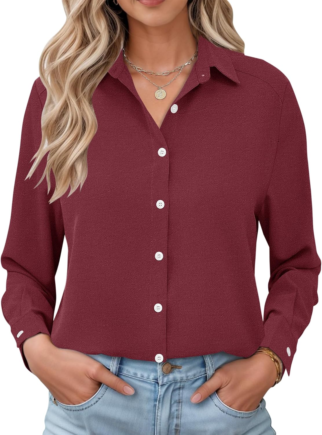 Fitzgerald Women's Gingham Shirt – Button-Up Front, Turn-Down Collar & Roll-Up Sleeves