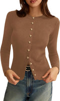 Icarus Women's Ribbed Cardigan – Round Neckline, Button-Up Front & Tailored Fit
