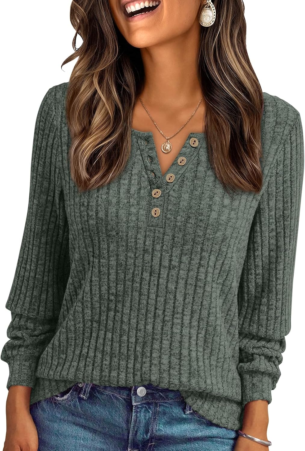Yseult Women's Henley Sweater – Full-Length Sleeves, Textured Fabric & Comfortable Fit