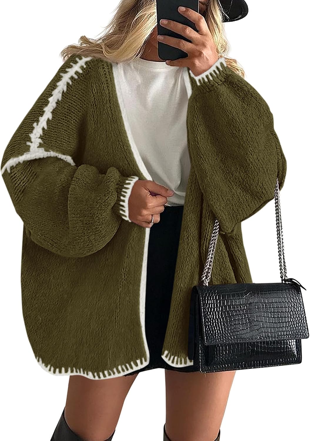 Nerys Women's Oversized Cardigan – Open-Front Design, Balloon Sleeves & Longline Fit