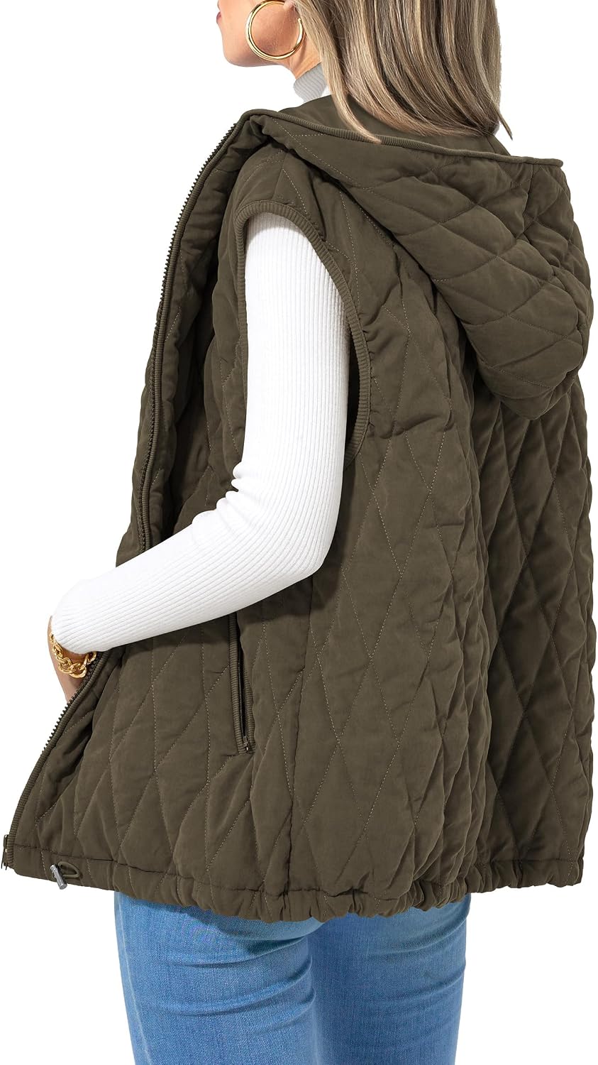 Dovie Women's With Hood Puffer Vest – Full-Length Zipper, Loose Silhouette & Handy Pockets