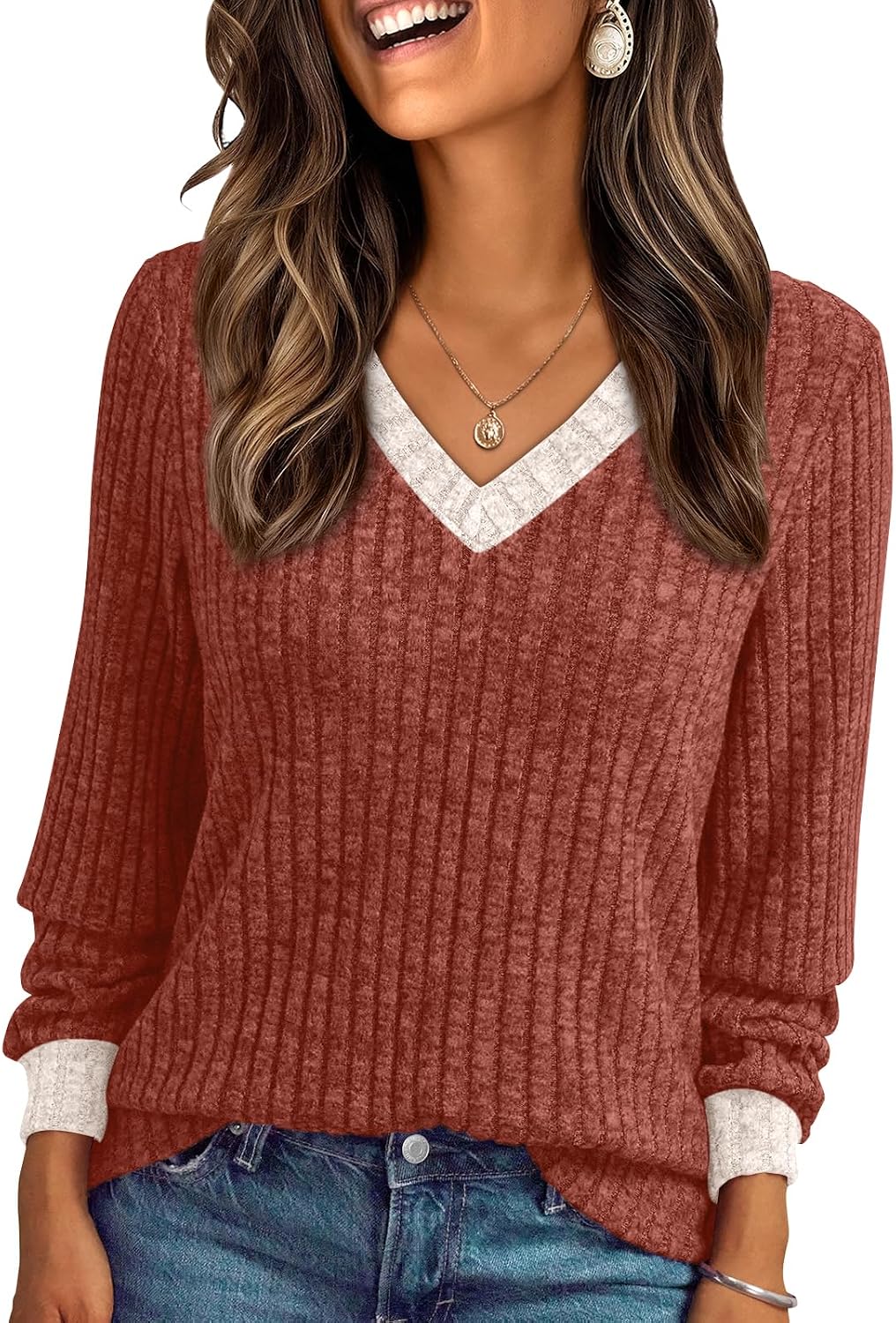 Zephyr Women's V-Neckline Sweater – Full-Length Sleeves, Lightweight Knit & Relaxed Relaxed Silhouette