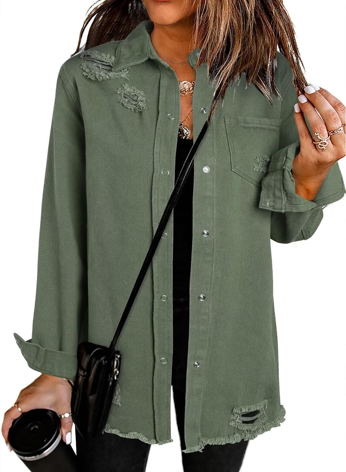 Jaylen Women's Oversized Denim Jacket – Boyfriend Fit, Button-Up Front & Side Slip Pockets