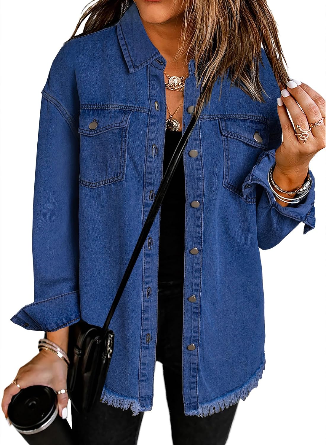 Jaylen Women's Oversized Denim Jacket – Boyfriend Fit, Button-Up Front & Side Slip Pockets
