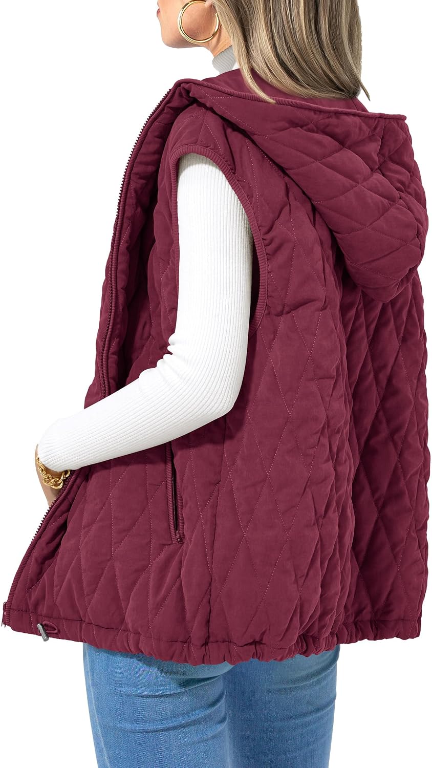 Dovie Women's With Hood Puffer Vest – Full-Length Zipper, Loose Silhouette & Handy Pockets
