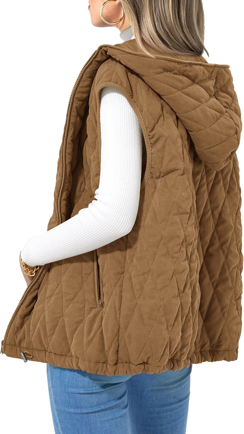 Dovie Women's With Hood Puffer Vest – Full-Length Zipper, Loose Silhouette & Handy Pockets