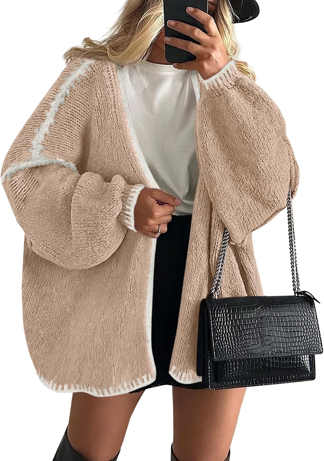 Nerys Women's Oversized Cardigan – Open-Front Design, Balloon Sleeves & Longline Fit