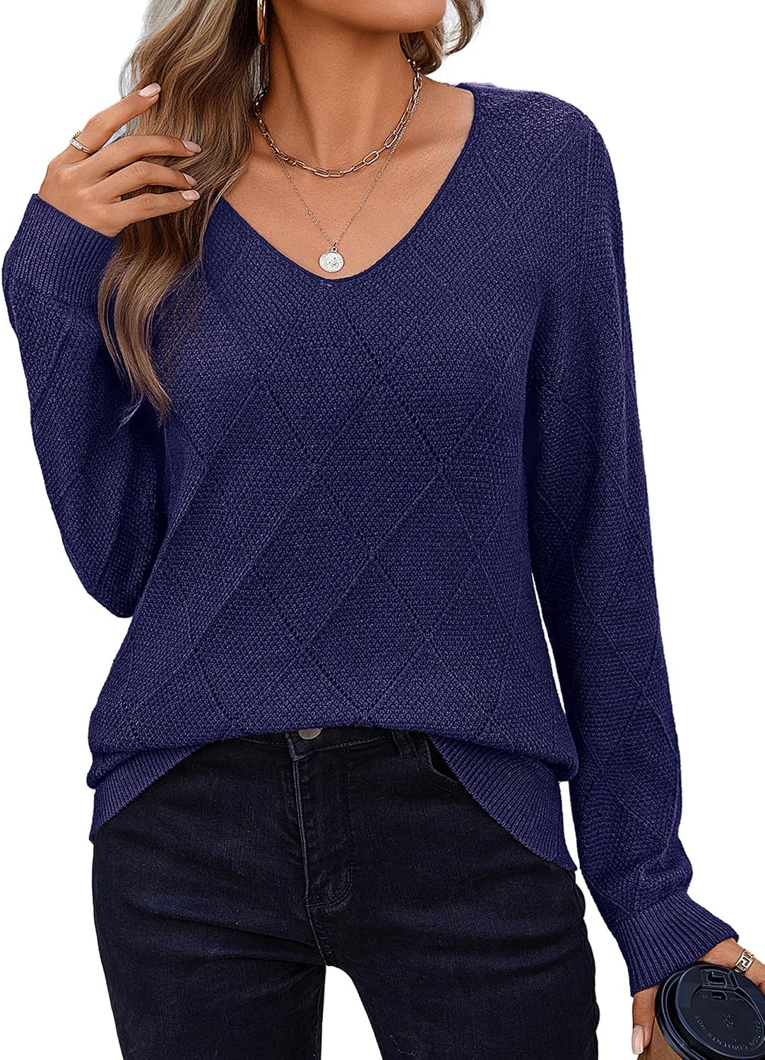 Kerensa Women's Crochet Knit Sweater – V-Neckline, Full-Length Sleeves & Relaxed Relaxed Silhouette