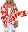 Idony Women's Checkered Knit Cardigan – Open-Front Design, V-Neckline & Comfortable Fit