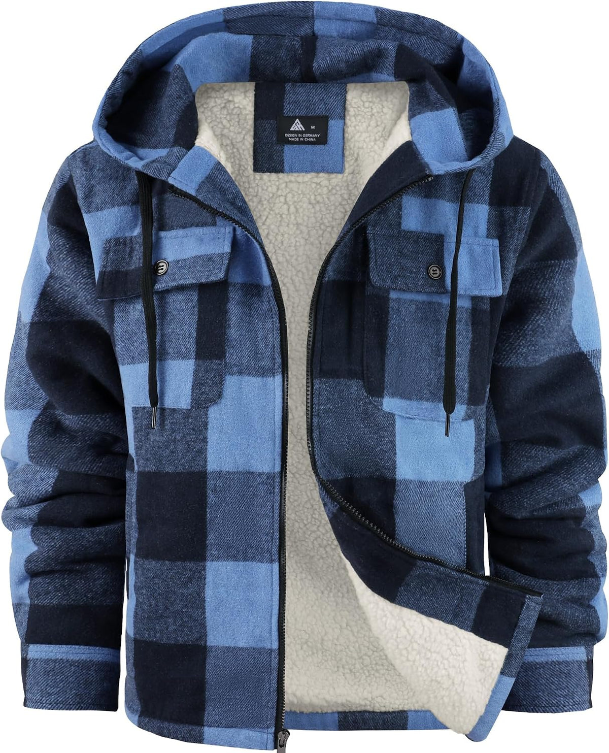 Marlowe Men's Plaid Flannel Jacket – Sherpa Lined, With Hood, Full-Length Zipper & 4 Handy Pockets