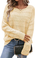 Faye Women's Hollow-Knit Sweater – Round Neckline, Dropped-Shoulder Design & Striped Texture