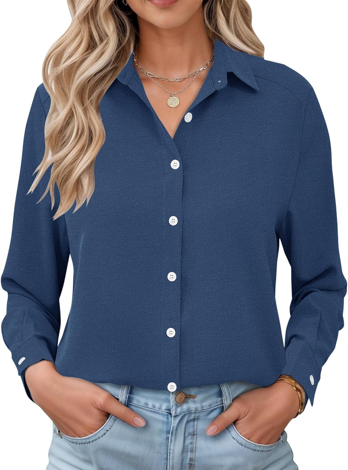 Fitzgerald Women's Gingham Shirt – Button-Up Front, Turn-Down Collar & Roll-Up Sleeves