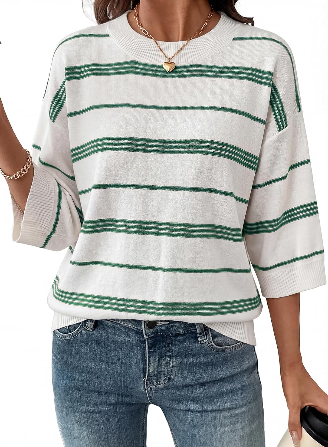 Everett Women's Colourblock Sweater – 3/4 Sleeves, Dropped-Shoulder Design & Loose Silhouette