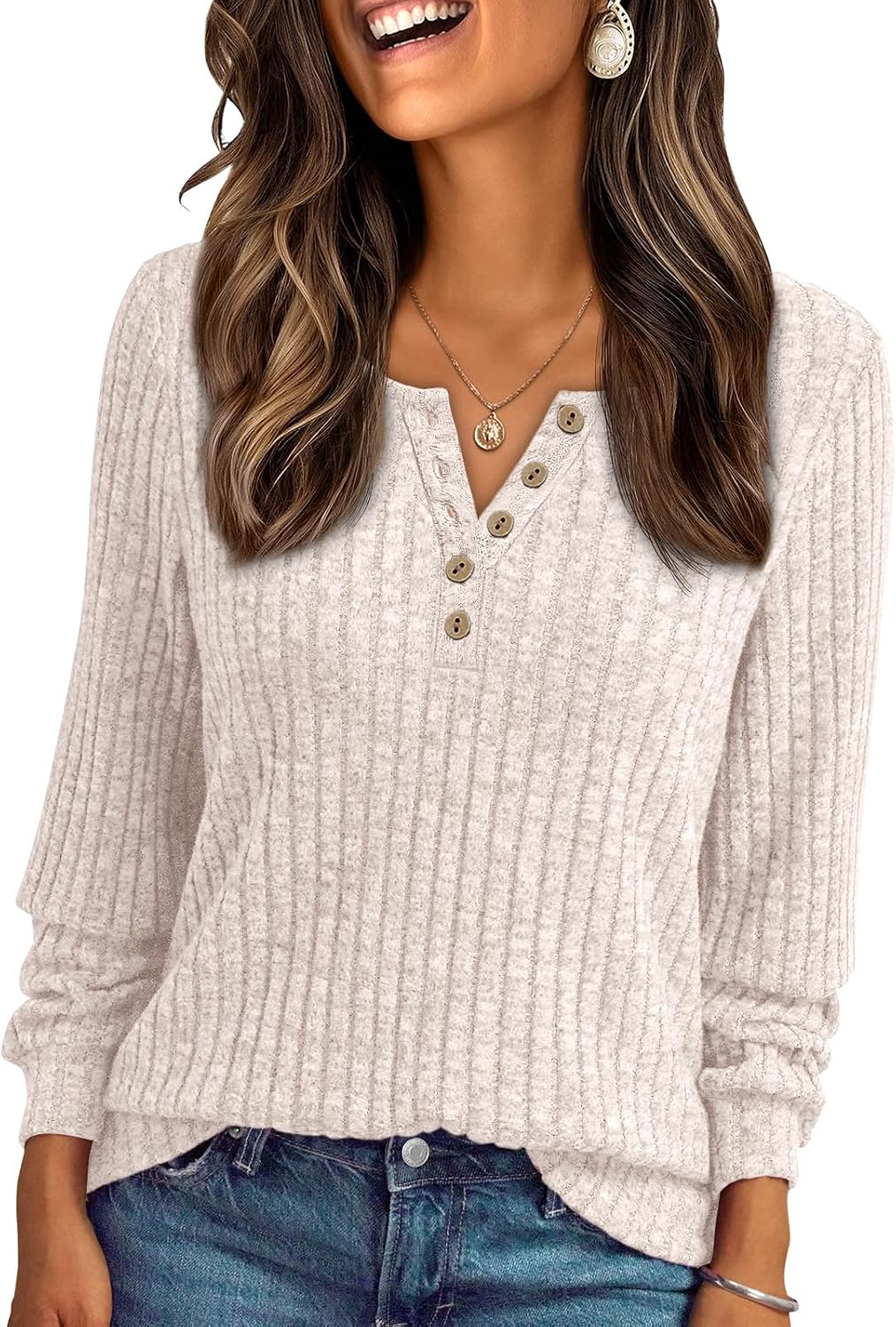Yseult Women's Henley Sweater – Full-Length Sleeves, Textured Fabric & Comfortable Fit