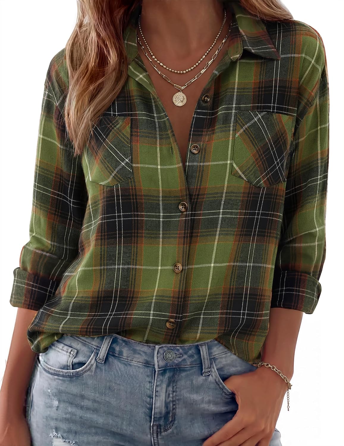 Icarus Women's Plaid Flannel Shirt – Roomy Fit, Front Chest Pockets & Button-Up Front