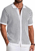 Quade Men's Retro Knit Shirt – Colour-Block Stripes, Collar & Button-Down Front
