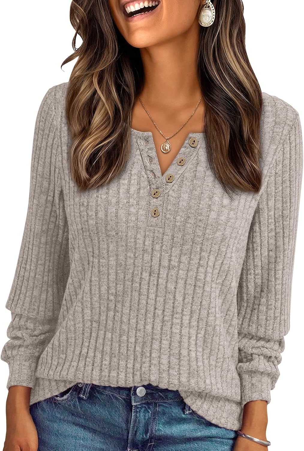 Yseult Women's Henley Sweater – Full-Length Sleeves, Textured Fabric & Comfortable Fit