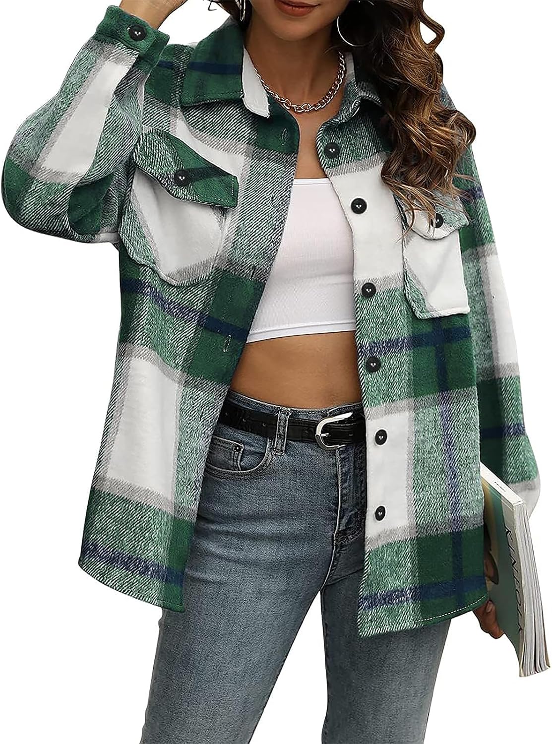 Arden Women's Plaid Shacket – Relaxed Silhouette, Button-Up Front & Front Chest Pockets