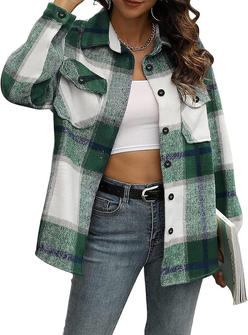 Arden Women's Plaid Shacket – Relaxed Silhouette, Button-Up Front & Front Chest Pockets