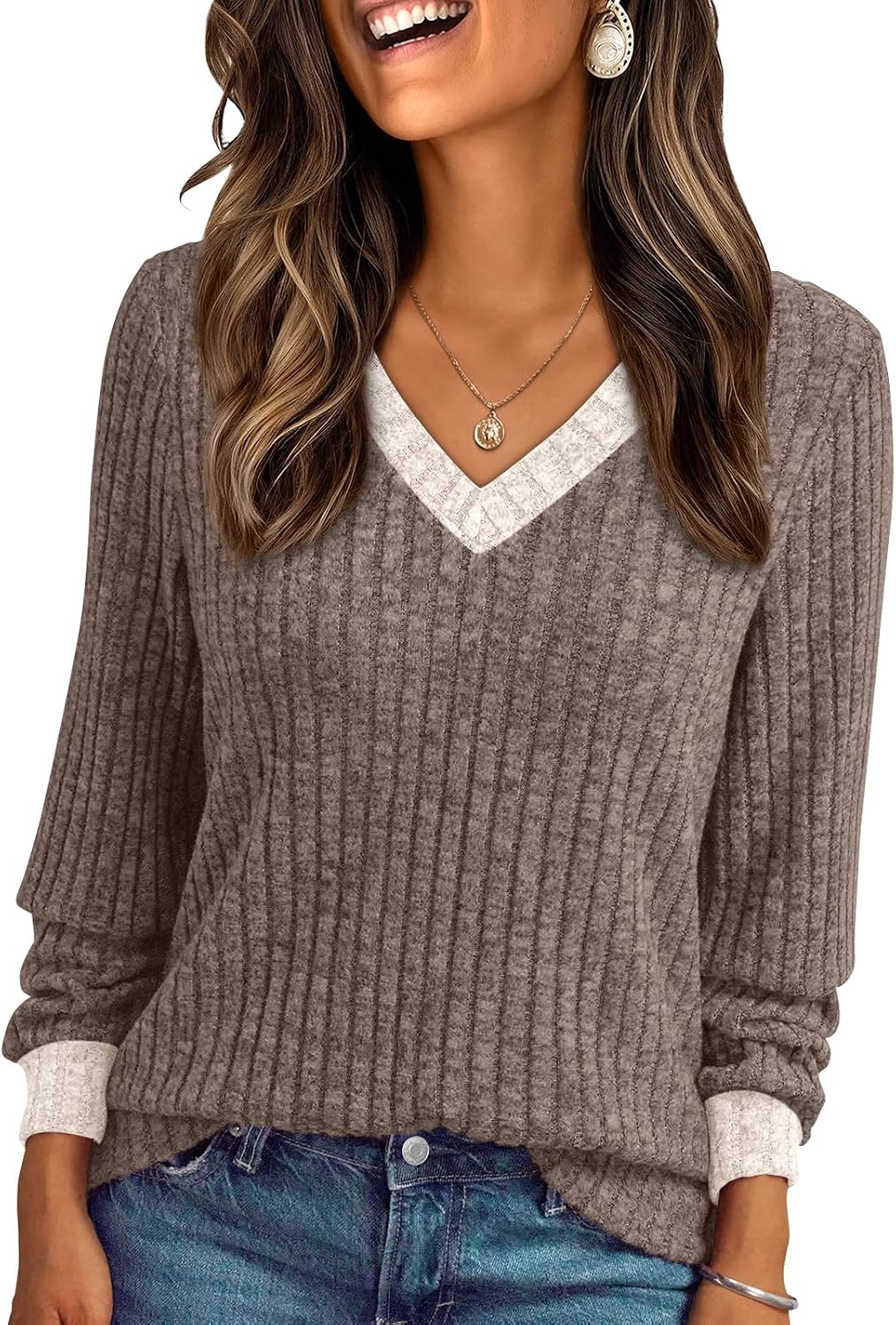 Zephyr Women's V-Neckline Sweater – Full-Length Sleeves, Lightweight Knit & Relaxed Relaxed Silhouette