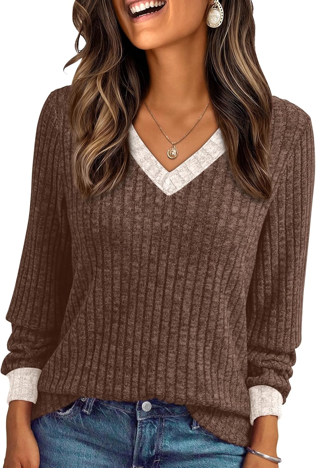 Zephyr Women's V-Neckline Sweater – Full-Length Sleeves, Lightweight Knit & Relaxed Relaxed Silhouette