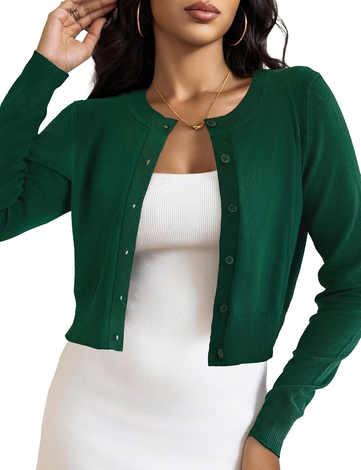 Genevra Women's Cropped Knit Cardigan – Button-Up Front, Flexible Fabric & Lightweight Fit