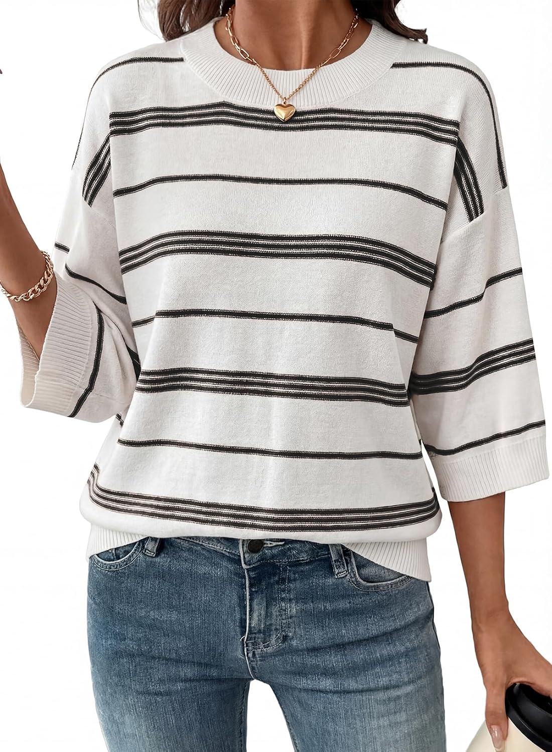 Everett Women's Colourblock Sweater – 3/4 Sleeves, Dropped-Shoulder Design & Loose Silhouette