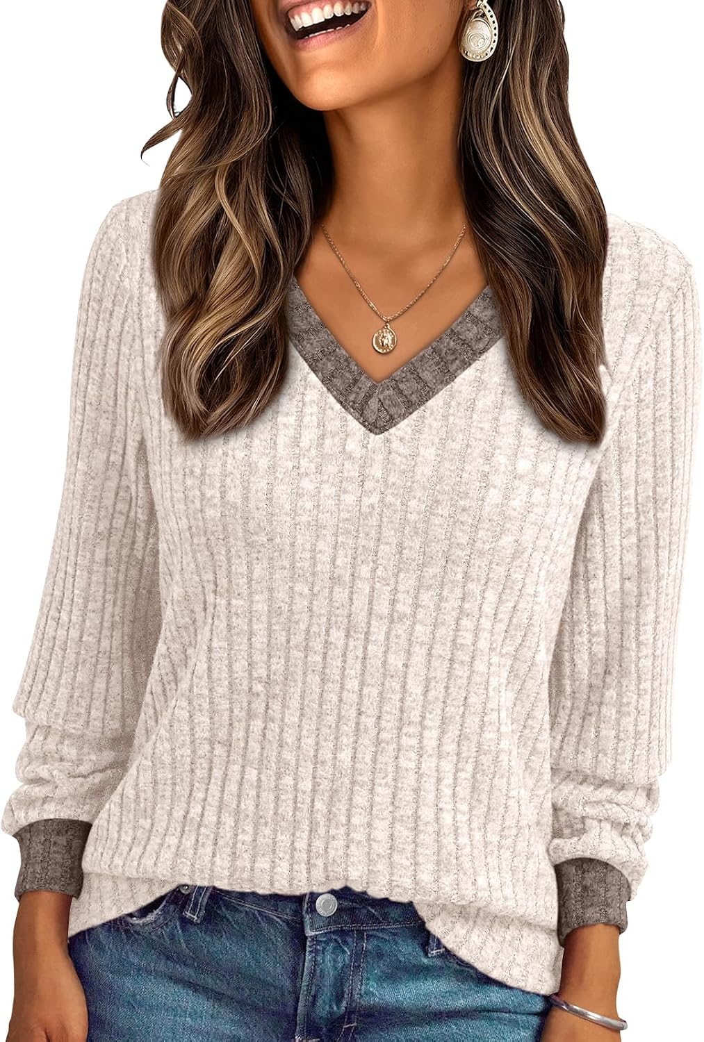 Zephyr Women's V-Neckline Sweater – Full-Length Sleeves, Lightweight Knit & Relaxed Relaxed Silhouette