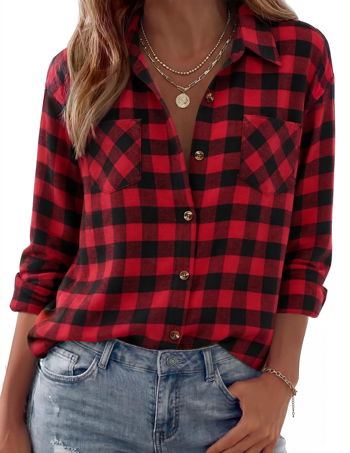 Icarus Women's Plaid Flannel Shirt – Roomy Fit, Front Chest Pockets & Button-Up Front