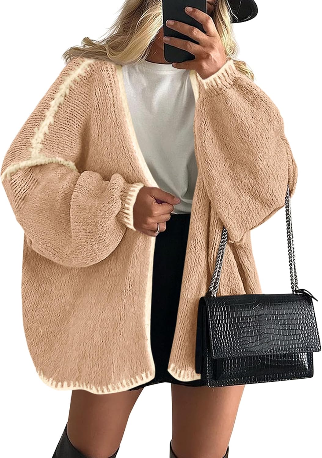 Nerys Women's Oversized Cardigan – Open-Front Design, Balloon Sleeves & Longline Fit