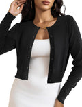 Genevra Women's Cropped Knit Cardigan – Button-Up Front, Flexible Fabric & Lightweight Fit