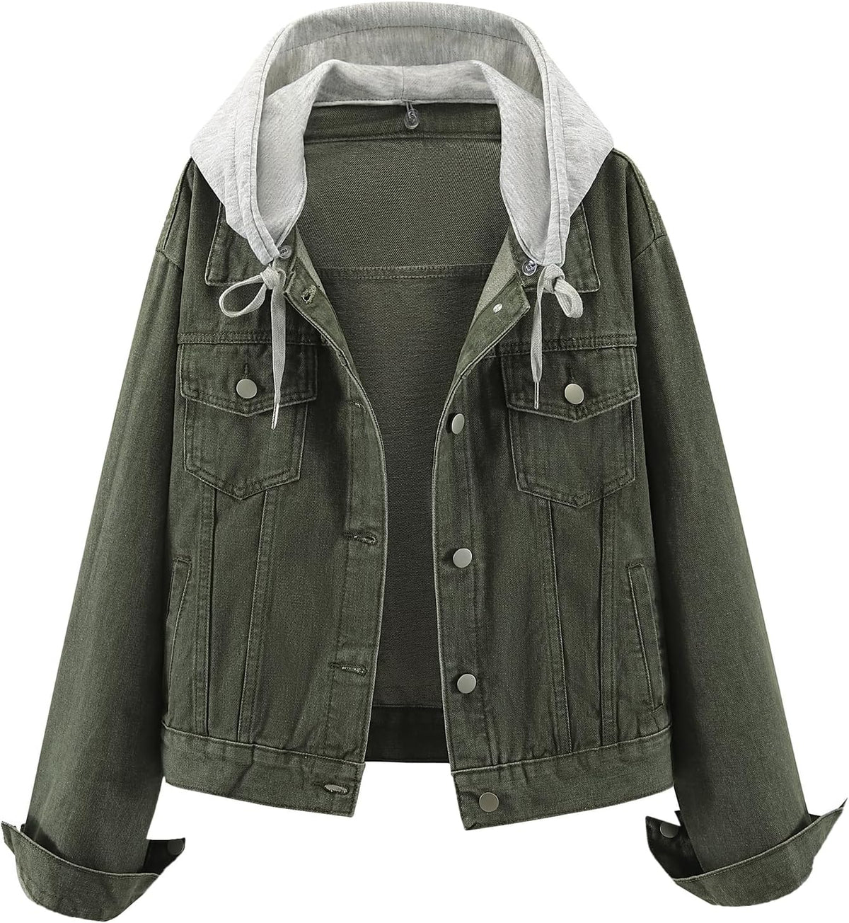 Delaney Women's With Hood Denim Jacket – Detachable Hood, Distressed Detail & 4 Handy Pockets