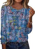 Anders Women's Printed Long Sleeve Top – Crewneck, Curved Hem & Easy Fit