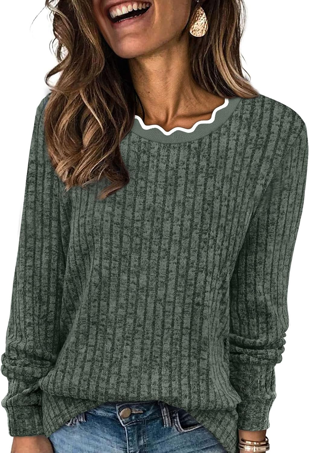 Undine Women's Scallop Neck Sweater – Full-Length Sleeves, Comfortable Fit & Plush Knit