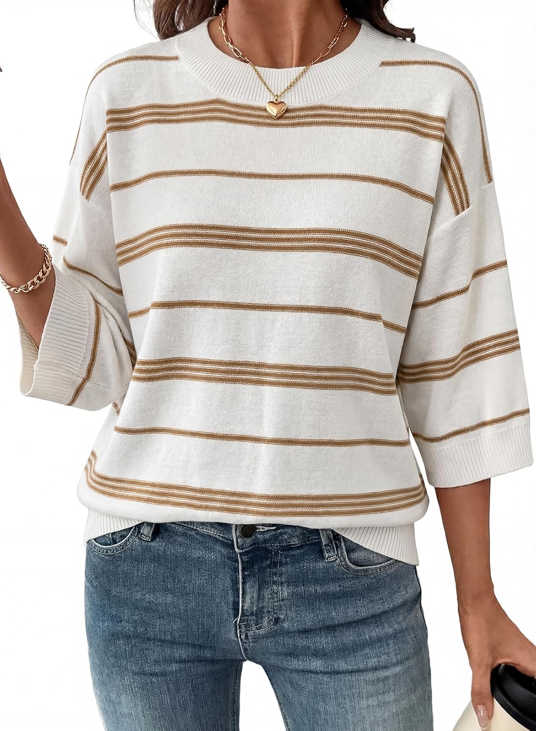 Everett Women's Colourblock Sweater – 3/4 Sleeves, Dropped-Shoulder Design & Loose Silhouette