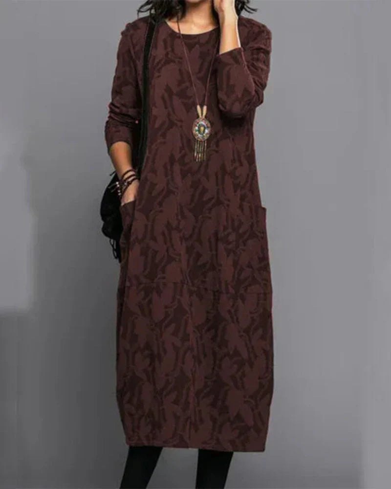 Xiomara Women's Long Dress – Cozy Fleece Dress with Full-Length Sleeves, Handy Pockets, and On-Trend Floral Print