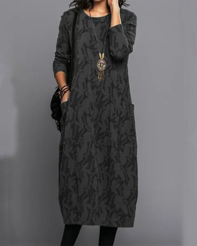 Xiomara Women's Long Dress – Cozy Fleece Dress with Full-Length Sleeves, Handy Pockets, and On-Trend Floral Print
