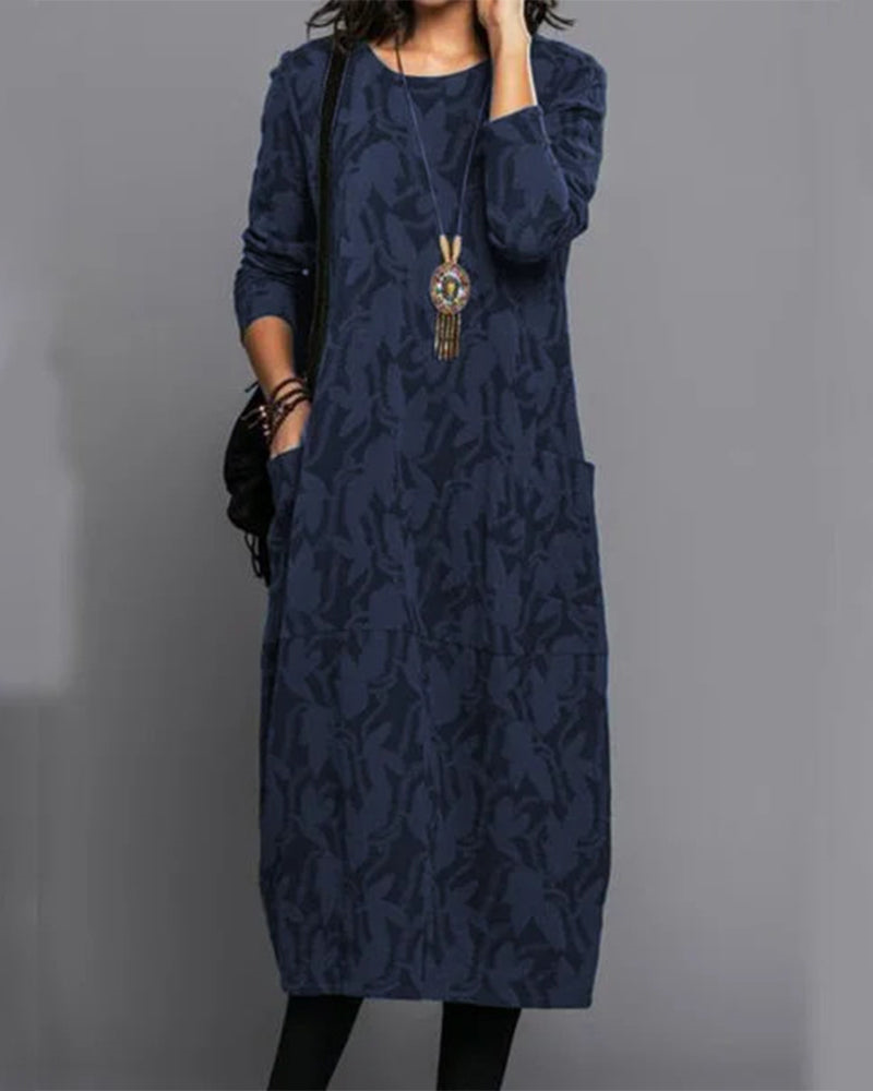 Xiomara Women's Long Dress – Cozy Fleece Dress with Full-Length Sleeves, Handy Pockets, and On-Trend Floral Print