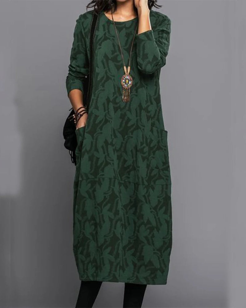 Xiomara Women's Long Dress – Cozy Fleece Dress with Full-Length Sleeves, Handy Pockets, and On-Trend Floral Print