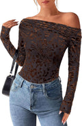 Nash Women's Floral Off-Shoulder Top – Asymmetric Neckline, Full-Length Sleeves & Fitted Silhouette